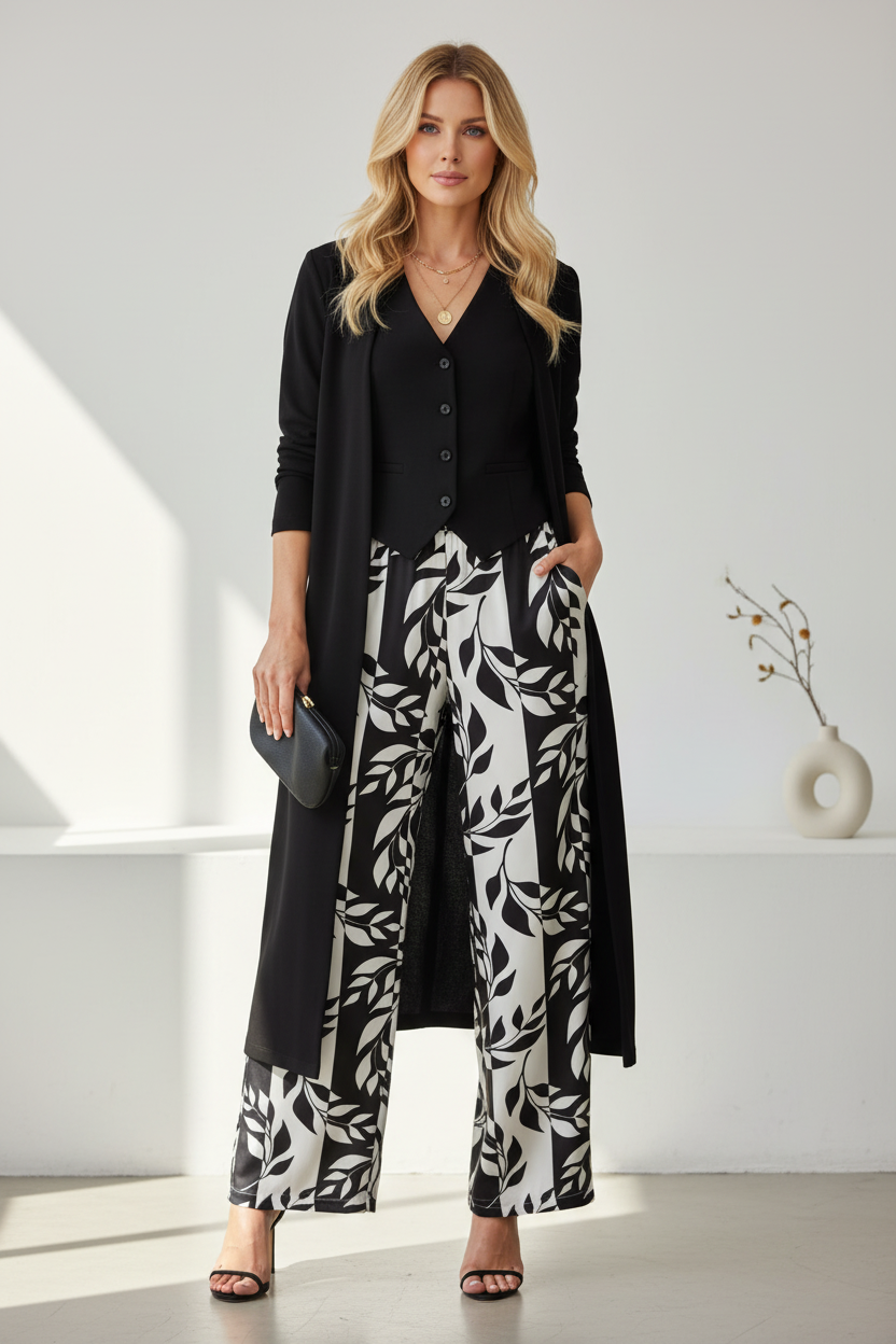 The Milan 3-Piece Tailored Set — Blazer, Vest & Wide-Leg Pants